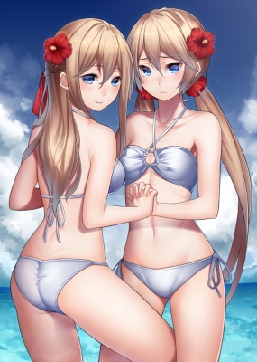 Celeste Curtis Clare Curtis 181694
 668301 celeste curtis clare curtis   ( Anime CG Anime Pictures      ) 181694   : Ray Akila
bikini blonde hair braids flower holding hands long twin tails water   anime picture