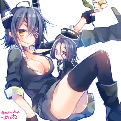 Kantai Collection : Tatsuta Tenryuu 181725
 668329  kantai collection  tatsuta tenryuu   ( Anime CG Anime Pictures      ) 181725   : Oshio Shio
anthropomorphism black hair boots chibi flower gloves purple eyes short skirt smile thigh highs yellow   anime picture