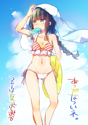 Kantai Collection : Kitakami 181727
 668330  kantai collection  kitakami   ( Anime CG Anime Pictures      ) 181727   : Oshio Shio
anthropomorphism bikini black hair braids ice cream long purple eyes sky water float   anime picture