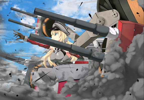 Kantai Collection : Bismarck 181826
 668434  kantai collection  bismarck   ( Anime CG Anime Pictures      ) 181826   : Pandatyama
anthropomorphism blonde hair fighting gloves green eyes hat long sky thigh highs uniform weapon   anime picture