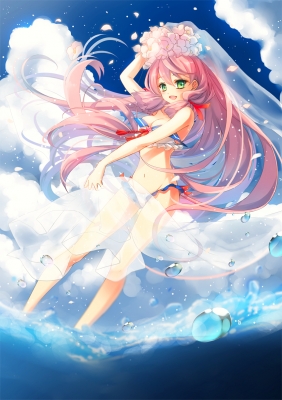 Anime CG Anime Pictures      182772
 669394   ( Anime CG Anime Pictures      ) 182772   : Ruca
bikini blush flower green eyes happy long hair pink sky water   anime picture