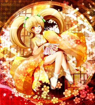 Super Dangan Ronpa 2 : Saionji Hiyoko 183054
 669682  super dangan ronpa 2  saionji hiyoko   ( Anime CG Anime Pictures      ) 183054   : Rinkusu
blonde hair blush fan flower happy kimono long orange eyes ribbon sandals twin tails wink   anime picture