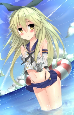 Kantai Collection : Shimakaze 183223
 669855  kantai collection  shimakaze   ( Anime CG Anime Pictures      ) 183223   : Kumashou
anthropomorphism bikini blonde hair blush gloves band long skirt water float wet yellow eyes   anime picture