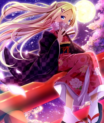 Hanayamata : Hana N. Fountainstand 183299
 669928  hanayamata  hana n fountainstand   ( Anime CG Anime Pictures      ) 183299   : Sui.
blonde hair blue eyes blush fan flower hairpins kimono long moon night odango sakura sandals sky tree twin tails   anime picture