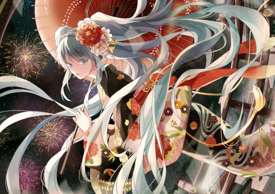 Vocaloid : Hatsune Miku 183306
 669935  vocaloid  hatsune miku   ( Anime CG Anime Pictures      ) 183306   : Man  12 
blue eyes hair flower kimono long night twin tails umbrella   anime picture