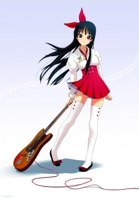 K ON! : Akiyama Mio 183308
 669939  k on  akiyama mio   ( Anime CG Anime Pictures      ) 183308   : Marmaladica
black hair blue eyes blush guitar long miko ribbon skirt smile thigh highs   anime picture