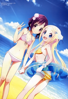 Hanayamata : Hana N. Fountainstand Sekiya Naru 183483
 670113  hanayamata  hana n fountainstand sekiya naru   ( Anime CG Anime Pictures      ) 183483 
beach bikini blonde hair blue eyes blush fang flower hairpins happy holding hands long purple ribbon short sky smile twin tails water float   anime picture