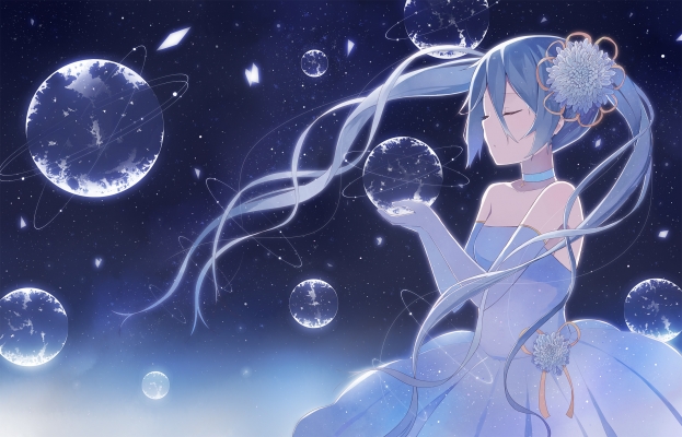 Vocaloid : Hatsune Miku 183641
 670275  vocaloid  hatsune miku   ( Anime CG Anime Pictures      ) 183641   : Minase Nagi
blue hair choker dress flower gloves long night twin tails   anime picture