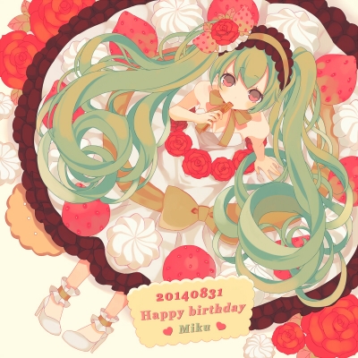 Vocaloid : Hatsune Miku 183637
 670276  vocaloid  hatsune miku   ( Anime CG Anime Pictures      ) 183637   : Minashi
birthday dress eating flower green hair headdress high heels long red eyes sweets twin tails   anime picture
