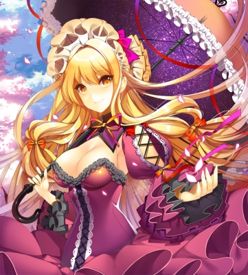 Touhou : Yakumo Yukari 183779
 670423  touhou  yakumo yukari   ( Anime CG Anime Pictures      ) 183779   : Jeminl
blonde hair headdress long orange eyes ribbon smile umbrella   anime picture