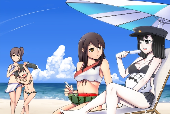 Kantai Collection : Akagi Akitsu Maru Kaga Zuikaku 183808
 670450  kantai collection  akagi akitsu maru kaga zuikaku   ( Anime CG Anime Pictures      ) 183808   : Senbazuru
anthropomorphism barefoot beach bikini black eyes hair brown crying food group happy hat ice cream long short side tail sky smile twin tails umbrella water   anime picture