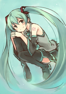 Vocaloid : Hatsune Miku 183819
 670462  vocaloid  hatsune miku   ( Anime CG Anime Pictures      ) 183819   : Kyuri
boots green eyes hair long skirt smile tattoo tie twin tails   anime picture