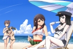 Kantai Collection : Akagi Akitsu Maru Kaga Zuikaku 183808
anthropomorphism barefoot beach bikini black eyes hair brown crying food group happy hat ice cream long short side tail sky smile twin tails umbrella water   anime picture